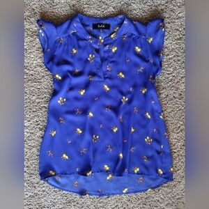 Lipslide V-neck Blue Lemon Floral Print Blouse Size Large